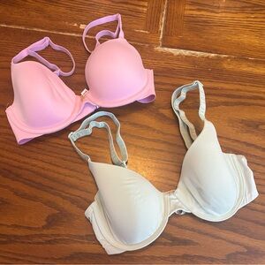Victoria's Secret Women’s Bra Pink Blue Lined Demi T-Shirt Push-Up Lot Size 32C